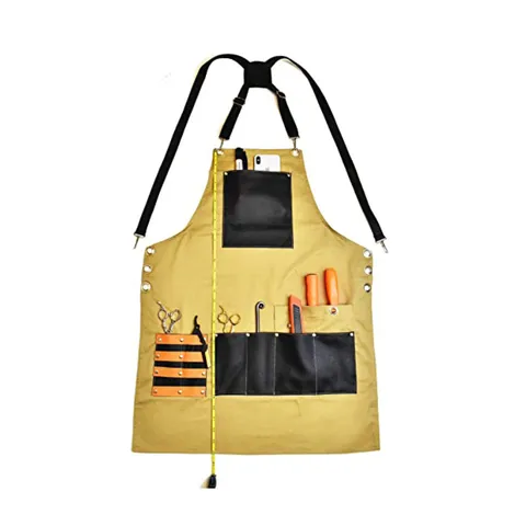 Multifunctional Heavy Duty Canvas Work Apron With Leather Pockets And Cross Back Straps For Woodworking BBQ Chef Barber