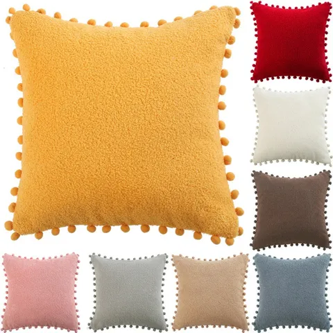 Nordischer Einfarbiger Plüsch Pom Pom Kissenbezug Weicher Dekorativer Kissenbezug Für Wohnzimmer Sofa Schlafzimmer