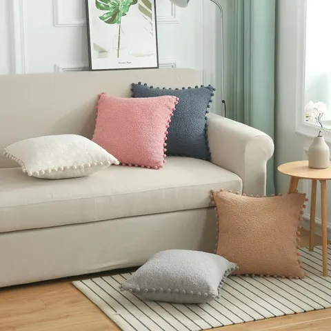 Nordischer Einfarbiger Plüsch Pom Pom Kissenbezug Weicher Dekorativer Kissenbezug Für Wohnzimmer Sofa Schlafzimmer