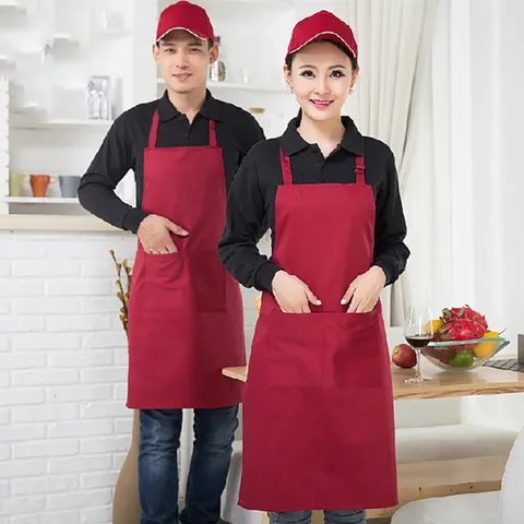 Solid Color Polyester Halter Neck Apron Waterproof Anti-Fouling Work Apron For Kitchen Coffee Shop Baking Cooking