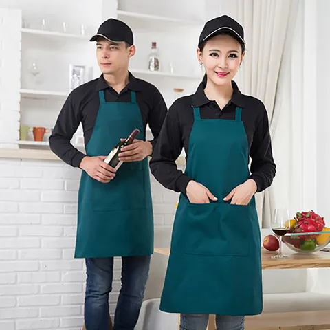 Solid Color Polyester Halter Neck Apron Waterproof Anti-Fouling Work Apron For Kitchen Coffee Shop Baking Cooking