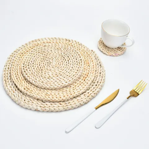 Japanese Woven Corn Husk Placemat Handmade Heat Insulation Non-Slip Table Mat For Dining Room Kitchen Home Decor