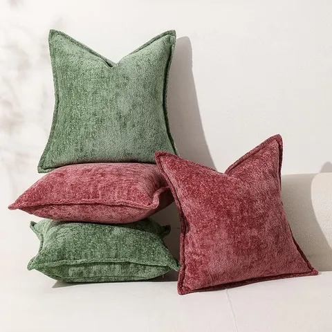 Effen Kleur Chenille Fluweel Sierkussenhoes Vierkante Kussenhoes Voor Bank Woonkamer Slaapkamer Huisdecoratie