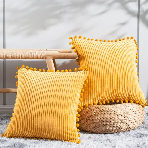 Federa Per Cuscino In Corduroy Con Grazioso Design Con Pompon Custodia Testurizzata Per Divano Letto Soggiorno Arredamento Casa