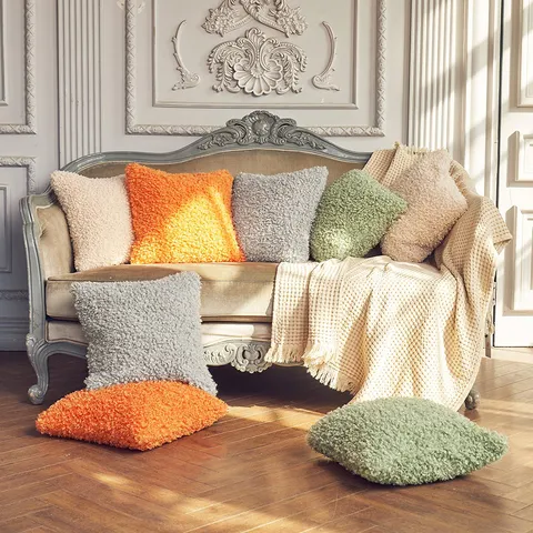 Nordisch Plüsch Alpakas Gelocktes Vlies Kissenbezug Weicher Dekorativer Quadratischer Kissenbezug Für Zuhause Sofa Bett