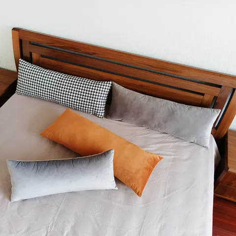 Long Coussin de Lit et de Canapé avec Support Lombaire Pied-de-poule et Couleur Unie Housse de Coussin de Décoration Douce