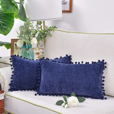 Verdicktes Chenille Pom Pom Zierkissen Einfarbige Kissenbezug Weiche Dekorative Kissenhülle Für Sofa Wohnzimmer Bett