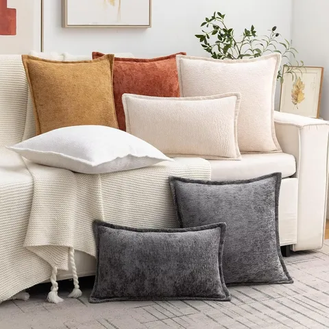 Nordisch Einifarbig Chenille Kissenbezug Weich Dekorativ Kissenhülle Für Wohnzimmer Sofa Bett Schlafzimmer Heimdekoration
