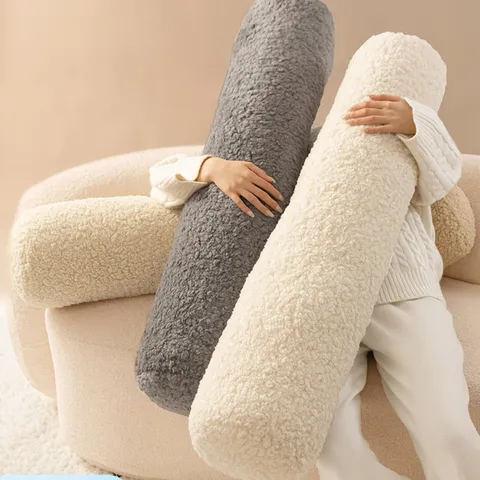 Sherpa Fleece Bolster Pillow Long Cylindrical Body Pillow Soft Wool Blend Decorative Cushion For Sofa Bed Bedroom