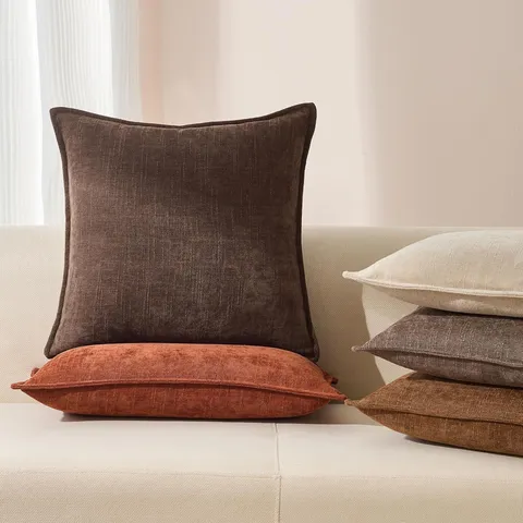 Nordischer Stil Chenille Slub Textur Zierkissenbezug Mit Paspelierung Weicher Kissenbezug Für Sofa Schlafzimmer