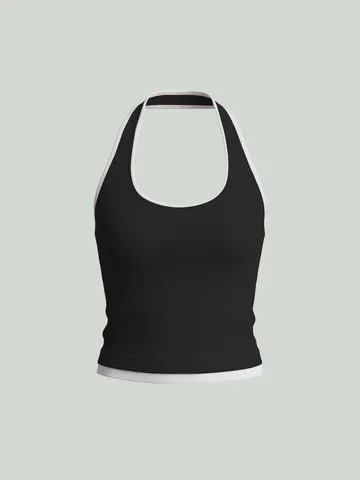 Γυναικείο Αθλητικό Γιλέκο Yoga Χωρίς ραφές Color Block Halter Laimokopsi Aporrofisi tis Ygrasias Fitness Gym Treksimo Crop Tank Top