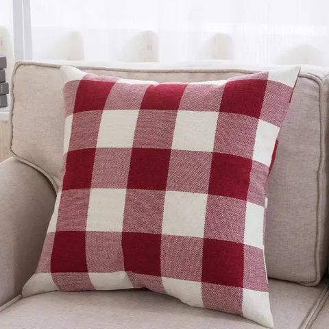 Japanese Style Cotton Linen Plaid Pillowcase Sofa Cushion Cover Home Office Car Decorative Throw Pillow