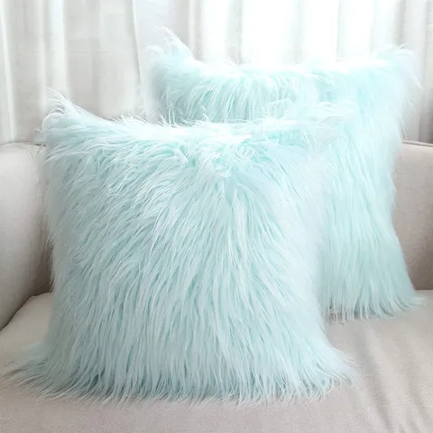 Housse de Coussin en Longue Peluche Fausse Laine Mongole Housse de Coussin Décorative Douce et Moelleuse Pour Salon Canapé Décoration Intérieure
