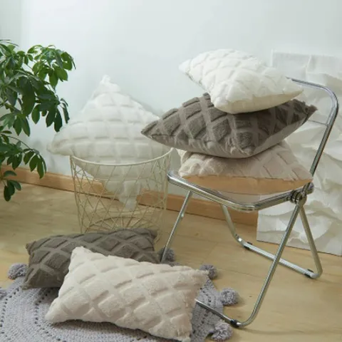 Effen Kleur 3D Wafel Raster Pluche Sierkussenhoes Zacht Decoratieve Vierkante Kussenhoes Voor Bank Bed Woonkamer Huisdecoratie