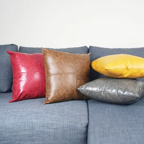 Luxus PU-Leder Kissenbezug Einfarbig Crazy Horse Muster Dekorativer Kissenbezug Für Sofa Wohnzimmer Heimdekoration