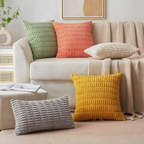 Nordic Solid Color Corduroy Throw Pillow Cover Decorative Square Cushion Case For Living Room Sofa Bed Home Decor