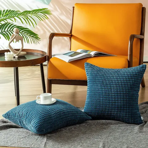 Nordic Solid Corduroy Throw Pillow Cover Soft Textured Decorative Square Cushion For Sofa Bed Living Room Home Decor