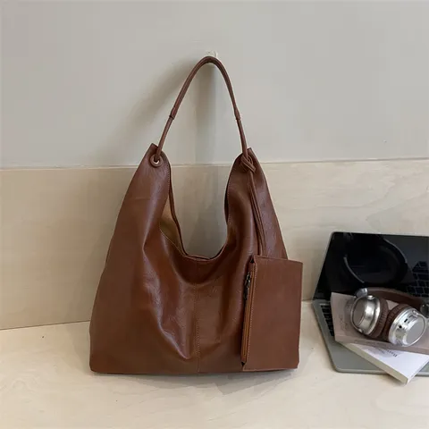 Vintage Minimalistisch Grote Capaciteit PU Leer Tote Bag Voor Dames Klassiek Stiksels Effen Kleur Schoudertas Met Magneetsluiting Casual Pendelen Hobo Tas