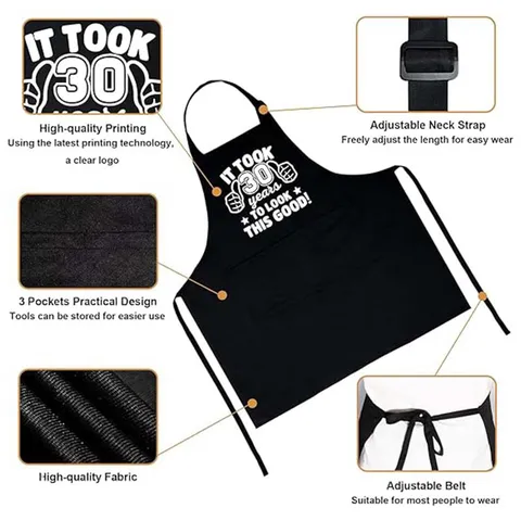 Delantal de Cocina BBQ para Hombre con Eslogan Divertido de Cumpleaños Estampado Resistente a las Manchas con Bolsillos y Correa Ajustable