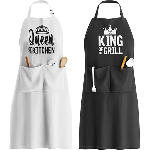 Delantal de Cocina Largo de Poliéster Ajustable con Bolsillos Delantal de Babero para Parejas Cocina para Hombres Mujeres