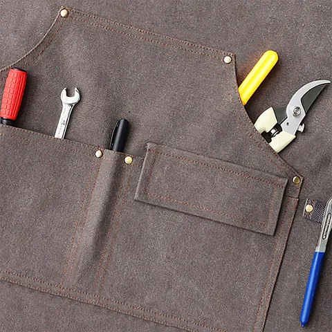 Thick Canvas Work Apron With Cross Back Straps Multi Pockets Professional Chef Apron For Cooking BBQ Baking Gardening