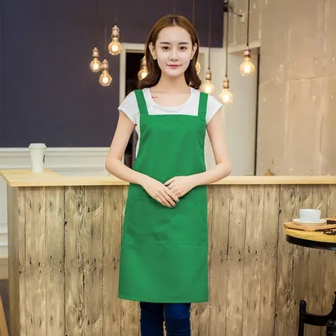 Modern Minimalist Polyester Kitchen Apron Solid Color Waterproof Work Apron With Pockets For Waiter Cooking