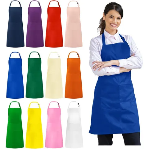 Tablier de Cuisine en Polyester Avec Poches Sangle de Cou Réglable Tabliers à Bavette pour Cuisine Cuisson BBQ Jardinage Chef Femmes Hommes