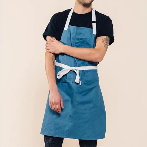 Tablier de Travail en Toile Tablier de Cuisine Chef avec Poches Tablier Bavette Croisé Réglable pour Cuisine Cuisson Peinture Unisexe