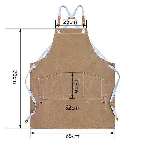 Thickened Canvas Apron For Women Kitchen Coffee Shop Workwear Adjustable Cross Strap Solid Color Chef Apron