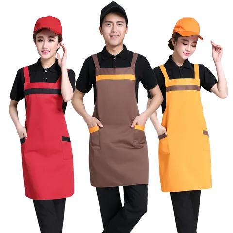 Kitchen Apron For Women Poly Cotton Solid Color Cross Back Bib Apron With Pockets Restaurant Cooking Baking Home Use