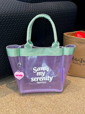 Donna Trasparente PVC Rete Borsa Tote Grande Capacità Trasparente Borsa a Tracolla Casual Impermeabile Borsa a Mano Con Ciondolo a Cuore