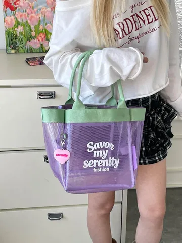 Donna Trasparente PVC Rete Borsa Tote Grande Capacità Trasparente Borsa a Tracolla Casual Impermeabile Borsa a Mano Con Ciondolo a Cuore