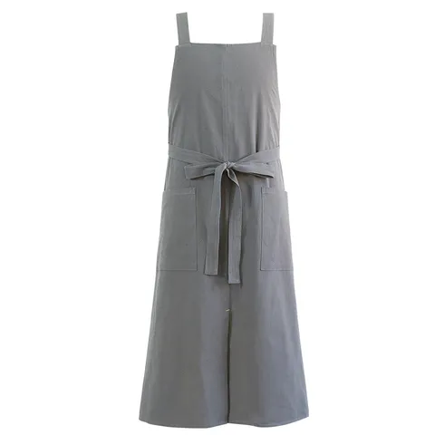 Cotton Linen Apron Japanese Style Work Apron with Pockets Adjustable Cross Back Apron for Kitchen Cooking Baking Florist Cafe