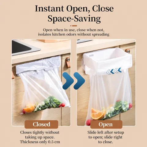 Japanese Style Foldable Trash Bag Holder Wall Mounted Plastic Garbage Bag Rack Cabinet Door Kitchen Storage Organizer
