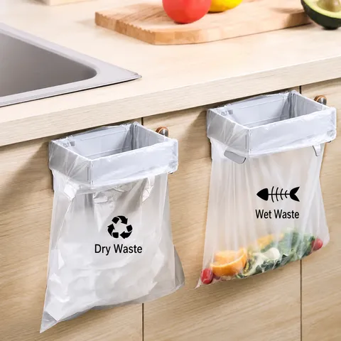 Japanese Style Foldable Trash Bag Holder Wall Mounted Plastic Garbage Bag Rack Cabinet Door Kitchen Storage Organizer