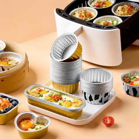 Disposable Aluminum Foil Baking Cups Pudding Molds For Air Fryer High Temperature Resistant Kitchen Baking Accessories
