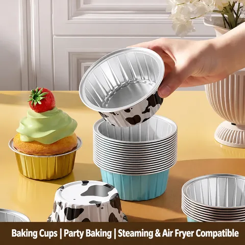 Disposable Aluminum Foil Baking Cups Pudding Molds For Air Fryer High Temperature Resistant Kitchen Baking Accessories