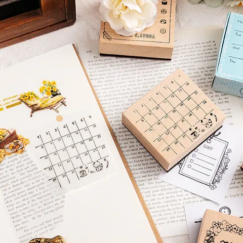 Light Retro Wooden Schedule Planner Stamp Cat Calendar Weekly DIY Decorative Material Stamp Beech Wood Office Stationery