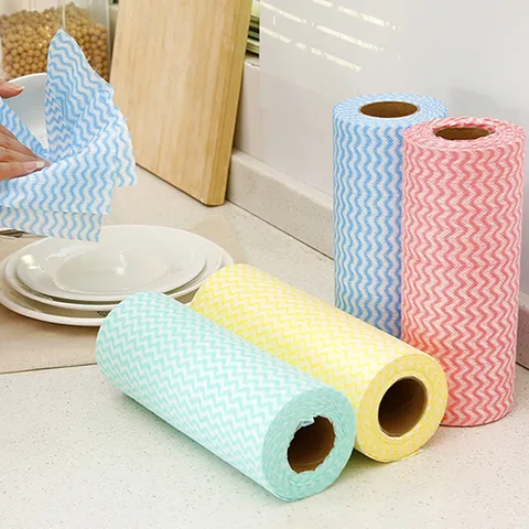 Non-Woven Disposable Kitchen Cleaning Rags Wave Pattern Oil-Absorbent Dish Cloth Household Cleaning Supplies