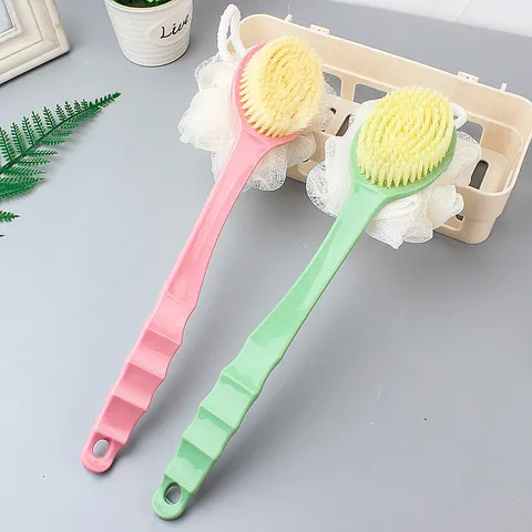 Long Handle Bath Brush Exfoliating Shower Body Scrubber With Soft Bristles And Mesh Bath Sponge For Back Cleaning Daily Use