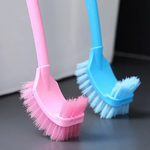 Plastic Long Handle Toilet Brush Double Sided Dead Angle Cleaning Brush Soft Bristle Bathroom Curved Toilet Brush
