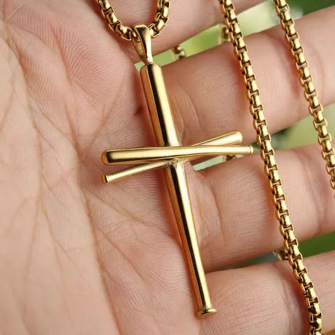 Stainless Steel Geometric Baseball Bat Cross Pendant Punk Style Men Jewelry Pendant Without Chain