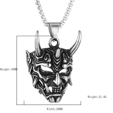 Vintage Gothic Ghost Mask Pendant Stainless Steel Retro Hannya Demon Skull Necklace Accessory Men Jewelry