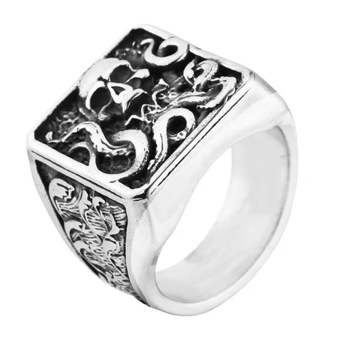 Heren Vintage Gotisch Schedel Roestvrij Stalen Ring Punk Retro Heavy Metal Rock Vingerring Sieraden Cadeau Voor Mannen