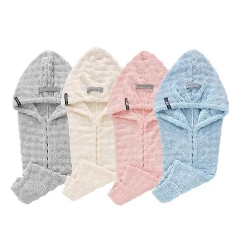 French Luxury Thickened Coral Fleece Hair Drying Cap Quick Drying Absorbent Towel Wrap For Women Long Hair Bath Cap