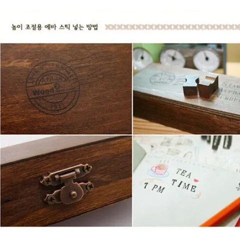 Vintage Wooden Stamp Alphabet Number Symbols Rubber Stamps With Retro Storage Holder For DIY Journal Craft Stationery