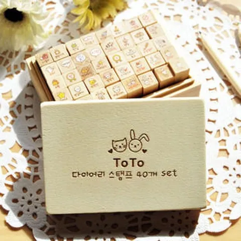 Cute Rabbit Wooden Box Stamp Vintage Journal DIY Decorative Rubber Wood Stationery