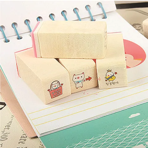 Wooden Cat Stamp Set Transparent Box Cute Animal Rubber Stamps For Scrapbook Diary Planner DIY Craft Decoration