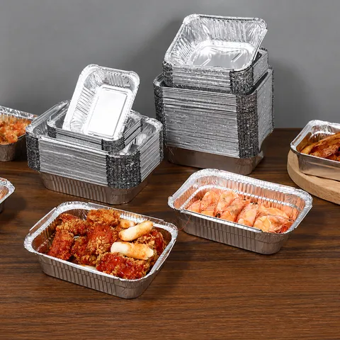 Disposable Rectangular Aluminum Foil Pans Thickened Tin Foil Containers Baking BBQ Food Packaging Takeout Trays
