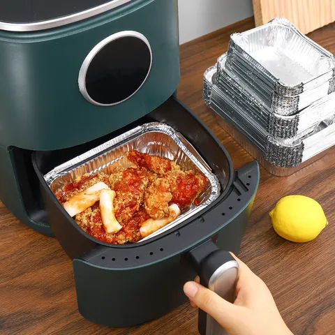 Wegwerp Rechthoekige Aluminiumfolie Pannen Versterkte Alufolie Containers Bakken BBQ Voedselverpakking Afhaalbakjes